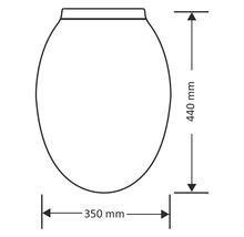 Schéma technique d'un siège de toilette avec des dimensions de 440 mm de long et 350 mm de large
