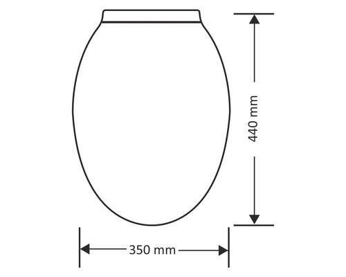 Schéma technique d'un siège de toilette avec des dimensions de 440 mm de long et 350 mm de large