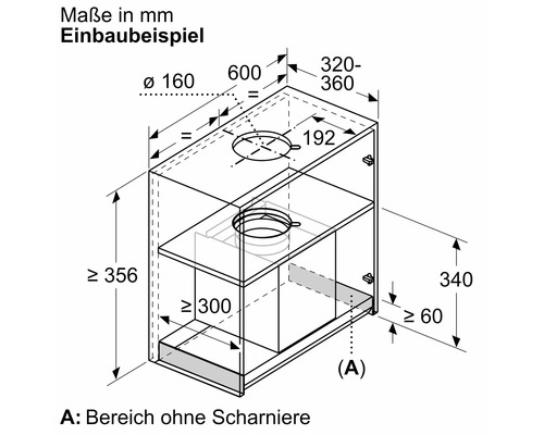 Einbaubeispiel mit Maßangaben in Millimeter