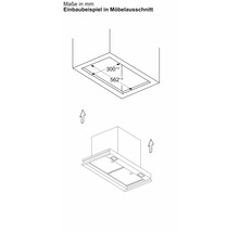 Einbaubeispiel einer Dunstabzugshaube mit Maßangaben für den Möbelausschnitt