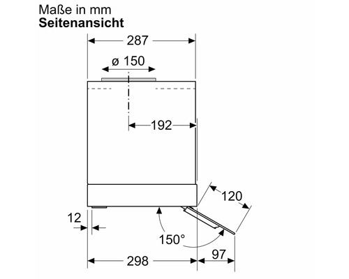 Seitenansicht mit Maßangaben in Millimeter
