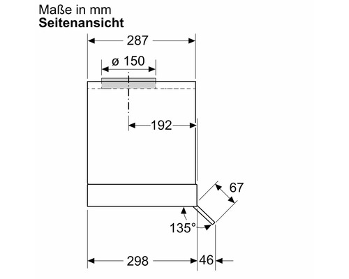 Seitenansicht mit Maßangaben in Millimeter