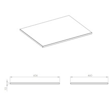Plan de lavabo avec des dimensions de 606 x 460 x 15 millimètres
