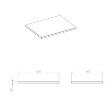 Schéma d'un plan de toilette avec des dimensions de 606 x 460 x 20 millimètres