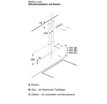 Wandinstallation mit Kamin Maße in Millimeter