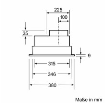 Masszeichnung einer Dunstabzugshaube mit Angaben in Millimeter