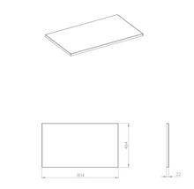 Dessin de produit d'un plan de toilette aux dimensions 804 x 464 x 22 millimètres.