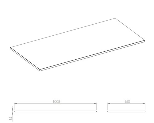 Dessin d'un plan de travail mesurant 1008 x 460 x 15 millimètres