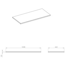 Schéma d'un plan de travail mesurant 1008 mm de long, 460 mm de large et 20 mm d'épaisseur.