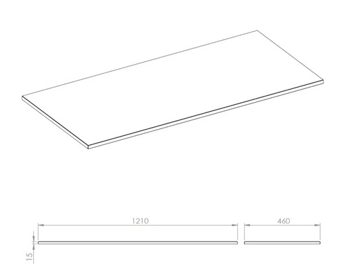 Plan de travail de dimensions 1210 x 460 x 15 mm