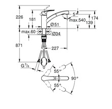 Dessin technique d'un robinet avec indications de dimension