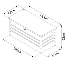 Abbildung einer Gartenbox mit den Massen 132 x 62 x 62 cm, Bodentiefe 56 cm