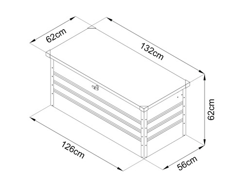 Abbildung einer Gartenbox mit den Massen 132 x 62 x 62 cm, Bodentiefe 56 cm