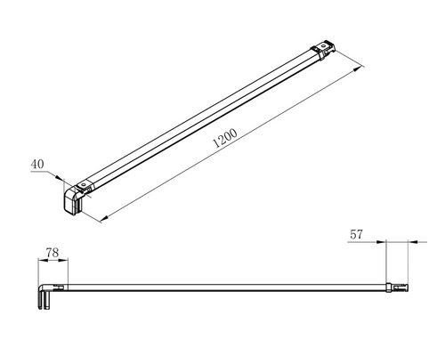 Technische Zeichnung eines linearen Profils mit Winkel und Maßangaben