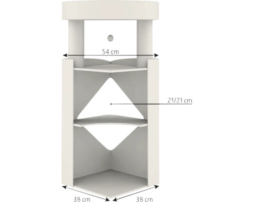 Abbildung eines Eckregals mit Maßangaben
