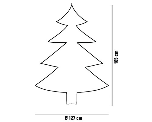 Contour d'un arbre de Noël mesurant 185 cm de haut et 127 cm de diamètre