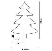 Technische Zeichnung Weihnachtsbaum mit 215 Zentimeter Höhe, 142 Zentimeter Durchmesser und zwei Meter Zuleitung