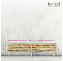 Holzzaun mit Abmessungen Länge 120 Zentimeter, Höhe Seite 20 Zentimeter, Höhe Bein 35 Zentimeter