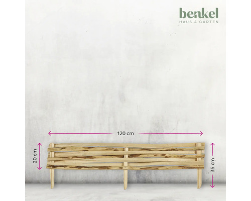 Holzzaun mit Abmessungen Länge 120 Zentimeter, Höhe Seite 20 Zentimeter, Höhe Bein 35 Zentimeter