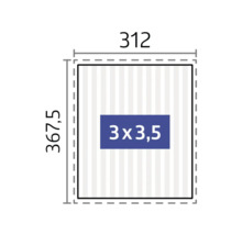Grössenangabe 312 mal 367,5 mit Flächenangabe 3 mal 3,5