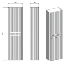 Dessin technique d'une armoire de salle de bain avec des dimensions de 450, 260 et 1650 millimètres.