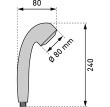 Schéma technique d'une pomme de douche avec les dimensions : diamètre de 80 mm et hauteur de 240 mm