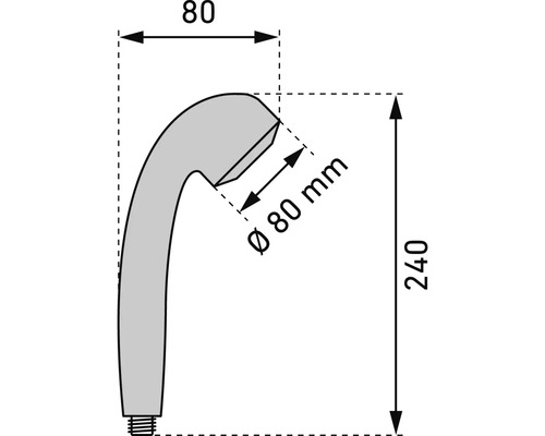 Schéma technique d'une pomme de douche avec les dimensions : diamètre de 80 mm et hauteur de 240 mm