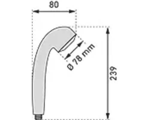 Schéma technique d'une douchette à main avec dimensions