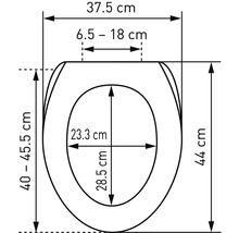 Technische Zeichnung eines WC-Sitzes mit Maßangaben