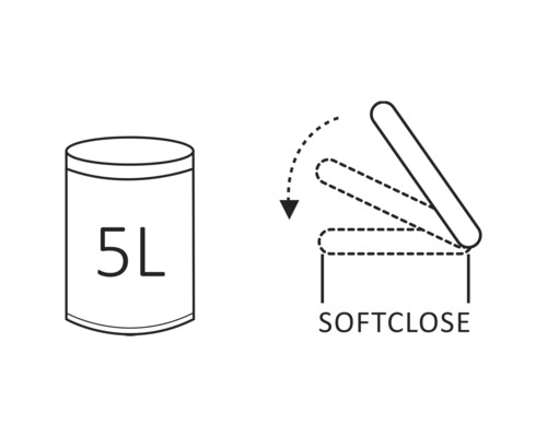 Symbole pour un seau de 5 litres avec fonction de fermeture douce