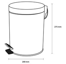 Image d'une poubelle à pédale mesurant 275 mm de haut et 200 mm de large.