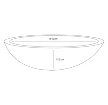 Schéma d'une jardinière avec des dimensions de 42 cm de diamètre et 12,5 cm de hauteur.