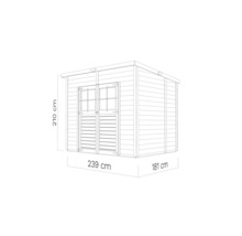 Dessin d'un abri de jardin avec les dimensions 239 x 181 x 210 cm