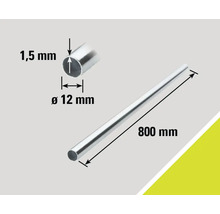 Tube en aluminium de 12 mm de diamètre, 1,5 mm d'épaisseur et 800 mm de long