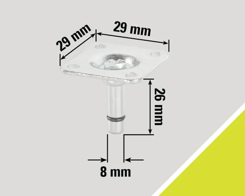 Detailaufnahme eines Möbelrollen-Einsatzes mit Größenangaben