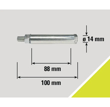Illustration d'un boulon avec des dimensions de 100 millimètres de longueur, 88 millimètres de longueur de filetage et 14 millimètres de diamètre