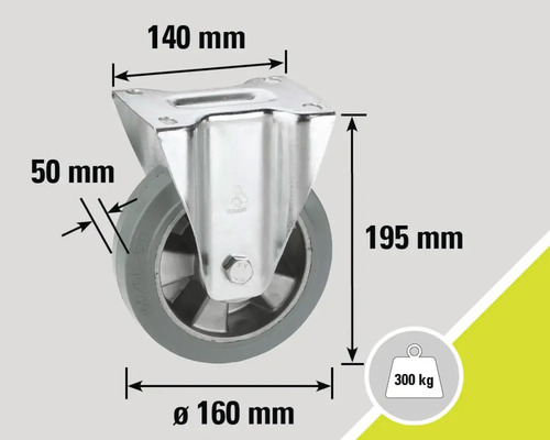 Roue pivotante avec frein, diamètre 160 millimètres, capacité de charge 300 kilogrammes