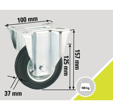 Roue pivotante avec dimensions 100 mm x 157 mm et une capacité de charge de 100 kg