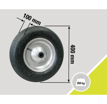 Roue de brouette avec des dimensions de 400 mm x 100 mm et une capacité de charge de 250 kg