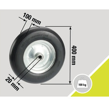 Roue avec des dimensions de 400 mm par 100 mm et une capacité de charge de 100 kg