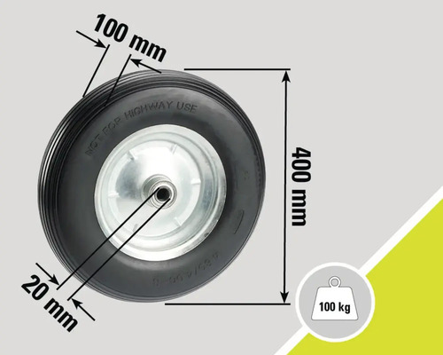 Roue avec des dimensions de 400 mm par 100 mm et une capacité de charge de 100 kg