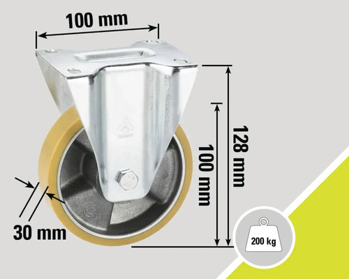 Lenkrolle mit den Massen 100 x 100 x 128 mm und einer Traglast von 200 kg