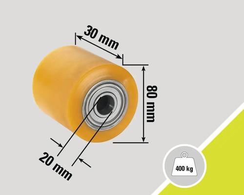 Polyurethan Rolle mit Kugellager und den Maßen 80 mm x 30 mm x 20 mm, Traglast 400 kg