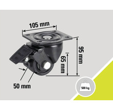 Lenkrolle mit Bremse und den Maßen 105 mm x 95 mm x 65 mm, Traglast 500 kg