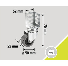 Roue pivotante avec boîtier et indications de taille