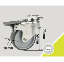 Lenkrolle mit Feststeller, Durchmesser 50 mm, Traglast 40 kg