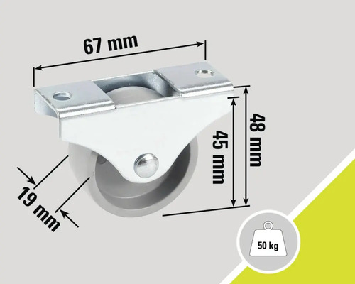 Roulette avec une capacité de charge de 50 kilogrammes et indications de taille