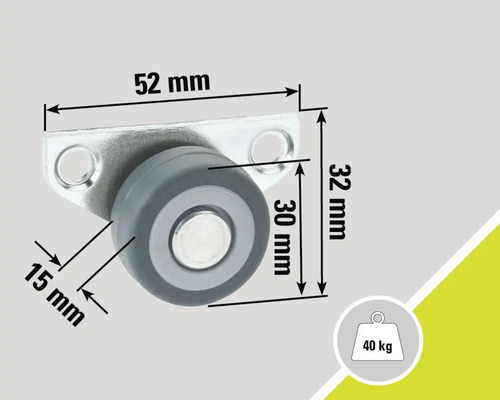 Support de rouleau avec dimensions 52 mm x 32 mm et une capacité de charge de 40 kg