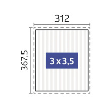 Produktmass mit 312 mal 367,5 Zentimeter und einer Fläche von 3 mal 3,5