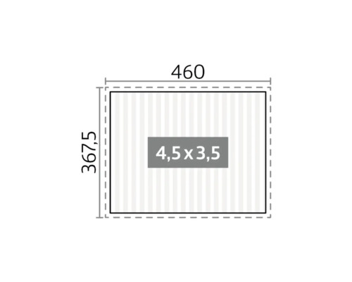 Grundriss mit Massangaben: 460 x 367,5 Zentimeter, Innenfläche 4,5 x 3,5